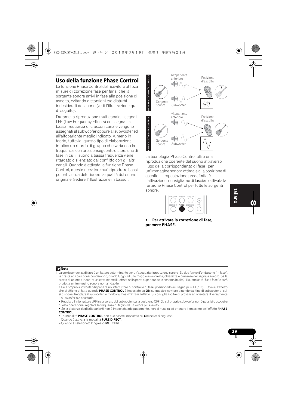Uso della funzione phase control | Pioneer VSX-420-K User Manual | Page 29 / 180