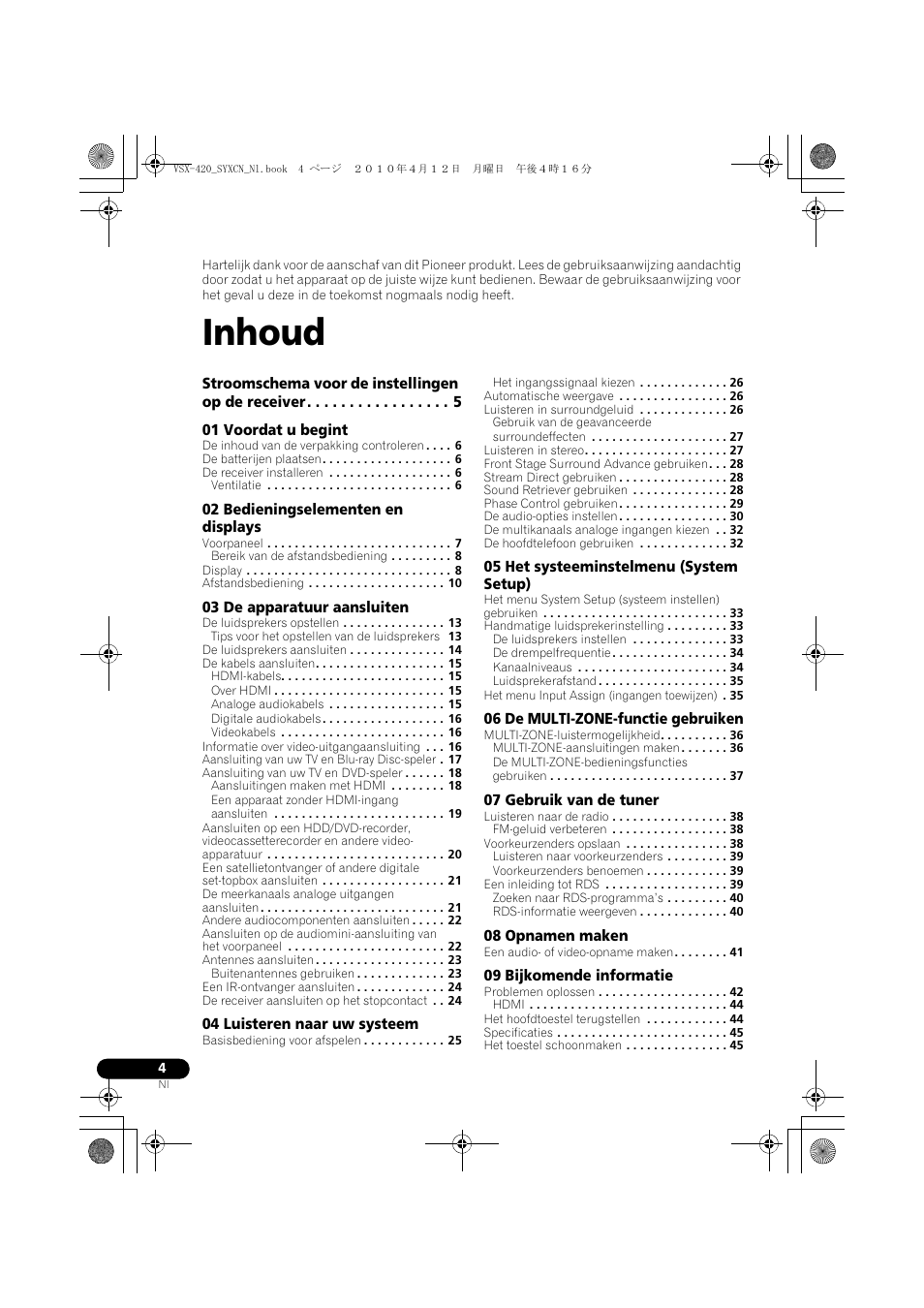 Handleiding, Inhoud | Pioneer VSX-420-K User Manual | Page 92 / 180