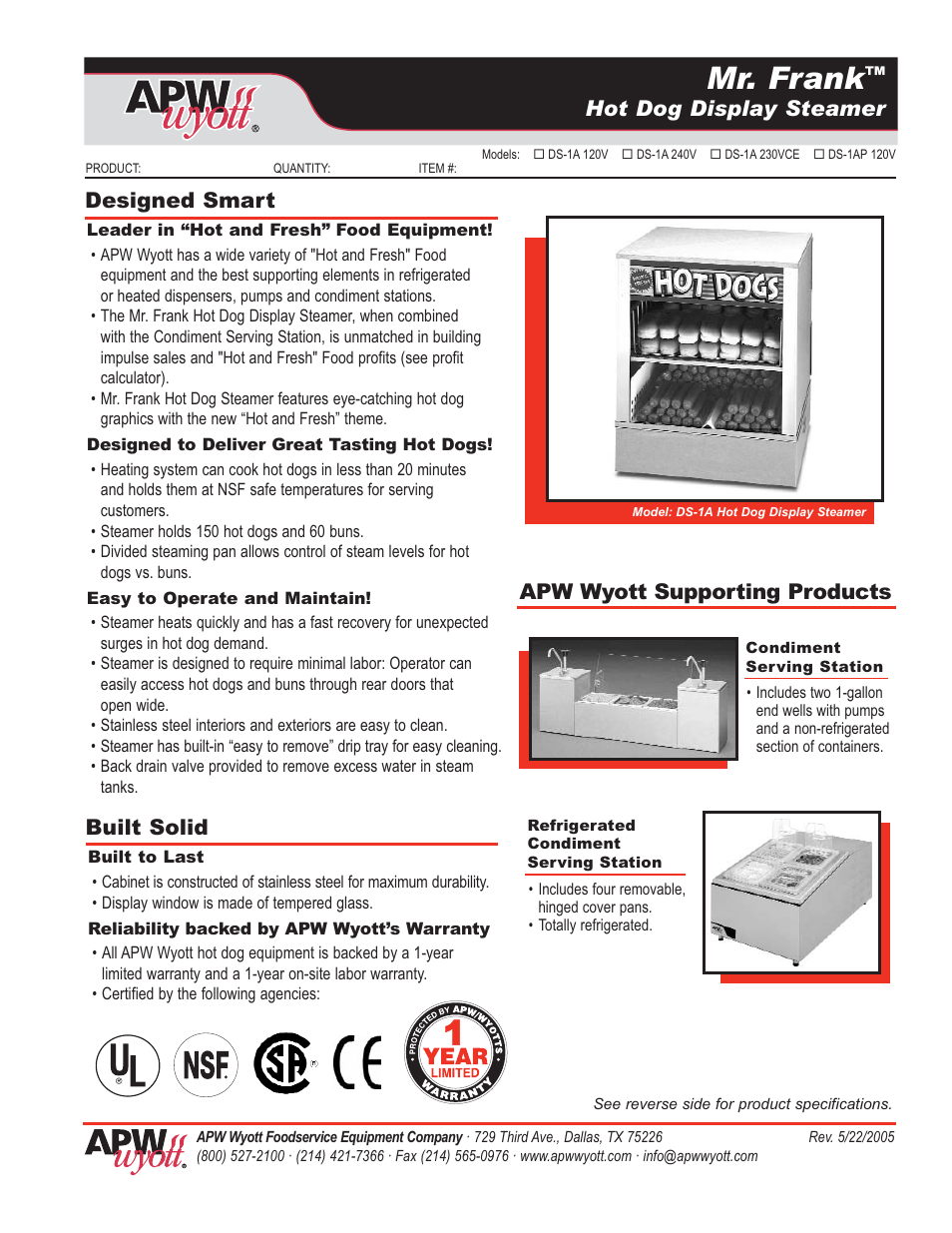 APW Wyott DS1A User Manual | 2 pages