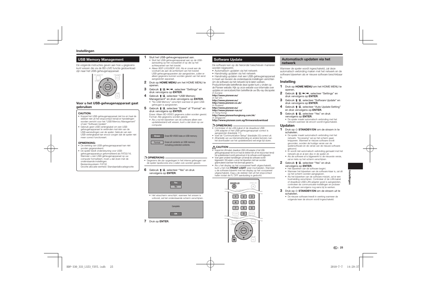 Usb memory management software update, Automatisch updaten via het netwerk | Pioneer BDP-LX53 User Manual | Page 117 / 156