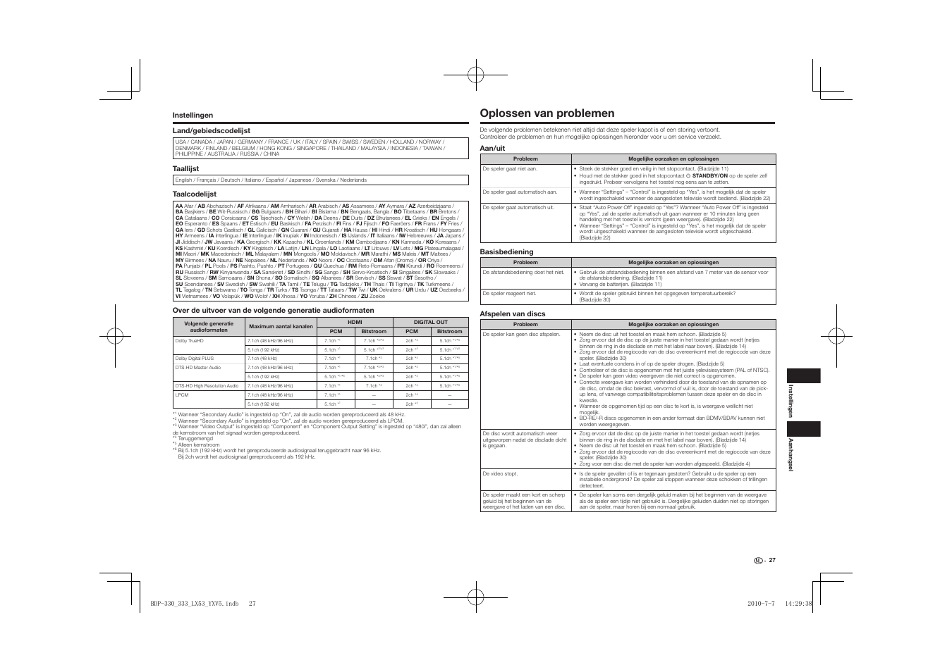 Oplossen van problemen | Pioneer BDP-LX53 User Manual | Page 119 / 156