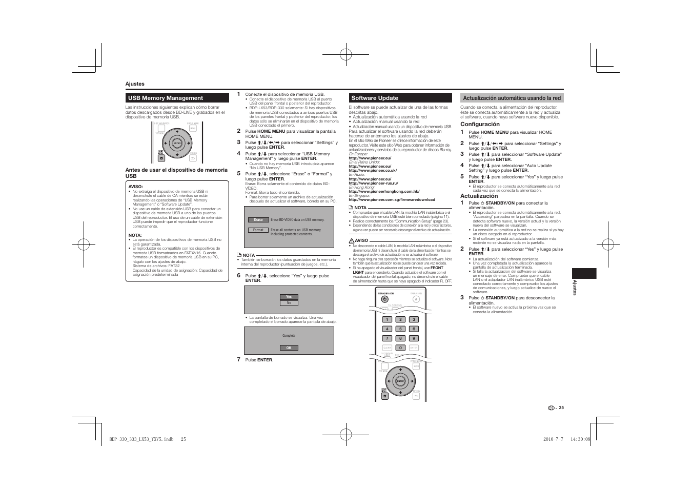 Usb memory management software update, Actualización automática usando la red | Pioneer BDP-LX53 User Manual | Page 147 / 156