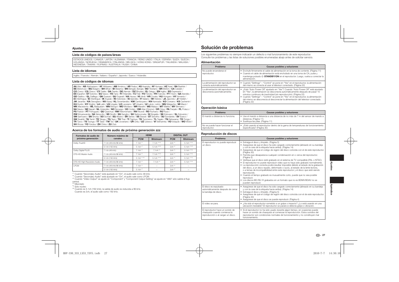 Solución de problemas | Pioneer BDP-LX53 User Manual | Page 149 / 156