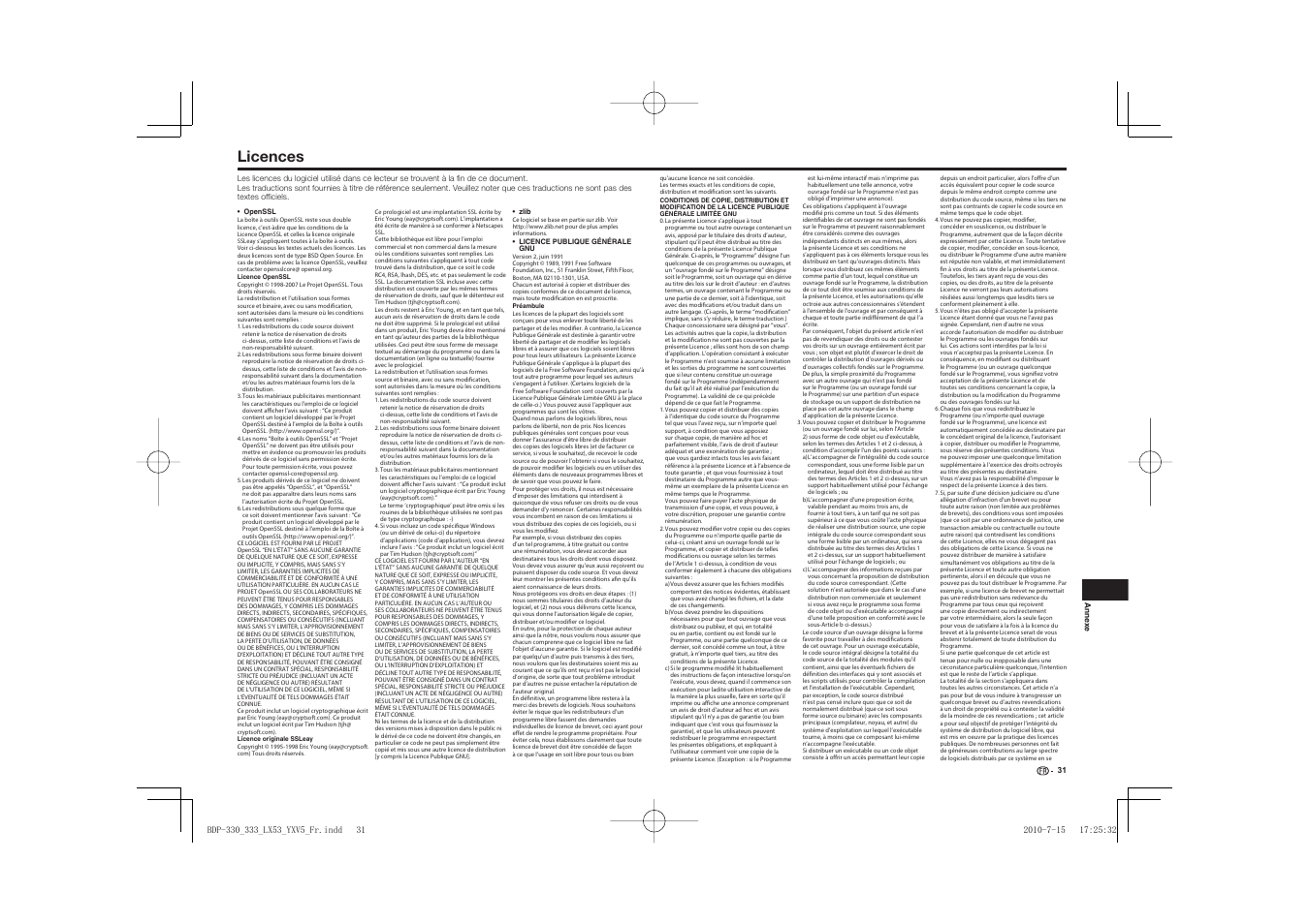 Licences | Pioneer BDP-LX53 User Manual | Page 31 / 156