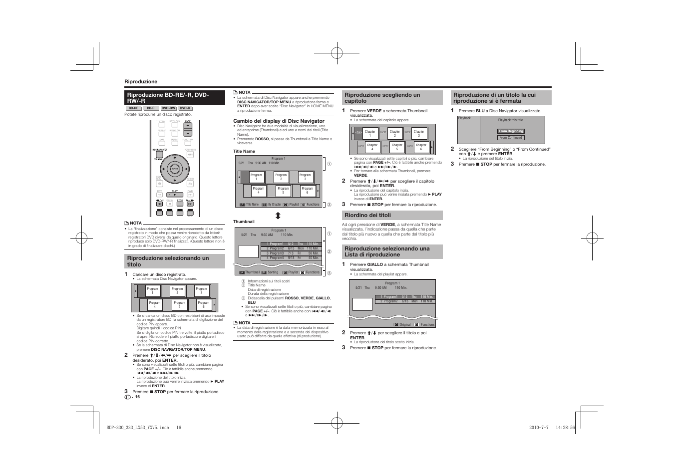 Riproduzione bd-re/-r, dvd-rw/-r | Pioneer BDP-LX53 User Manual | Page 78 / 156