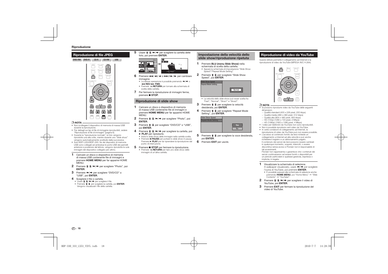 Riproduzione di file jpeg, Riproduzione ripetuta, Riproduzione di video da youtube | Pioneer BDP-LX53 User Manual | Page 80 / 156