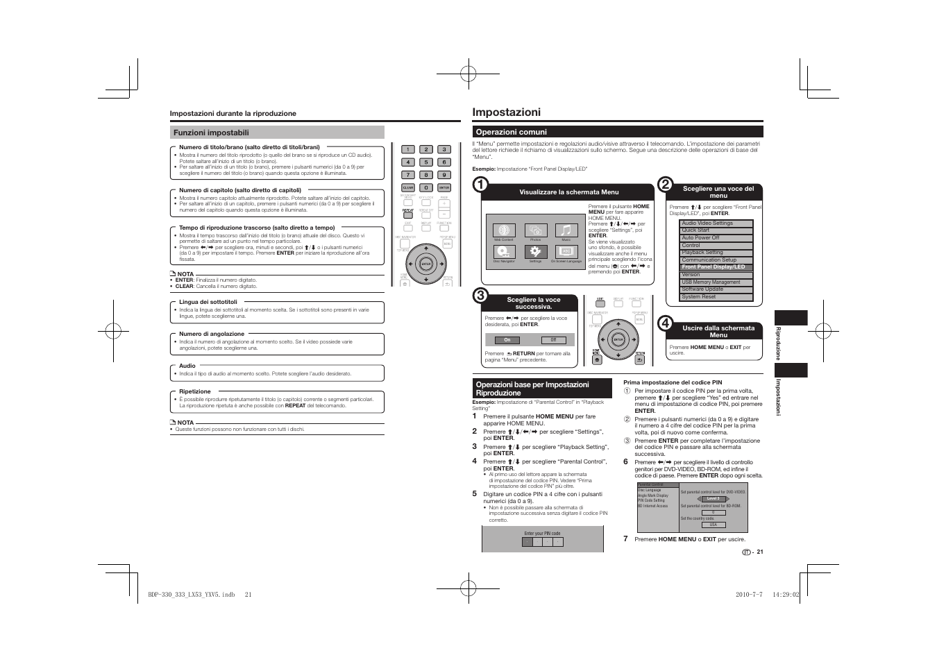 Funzioni impostabili, Impostazioni | Pioneer BDP-LX53 User Manual | Page 83 / 156