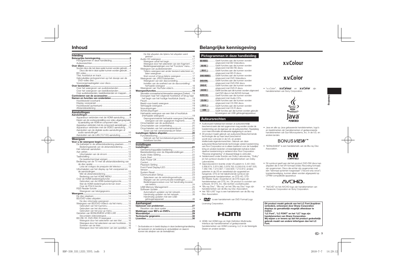Handleiding | man, Blu-ray disc speler, Inhoud | Belangrijke kennisgeving | Pioneer BDP-LX53 User Manual | Page 95 / 156