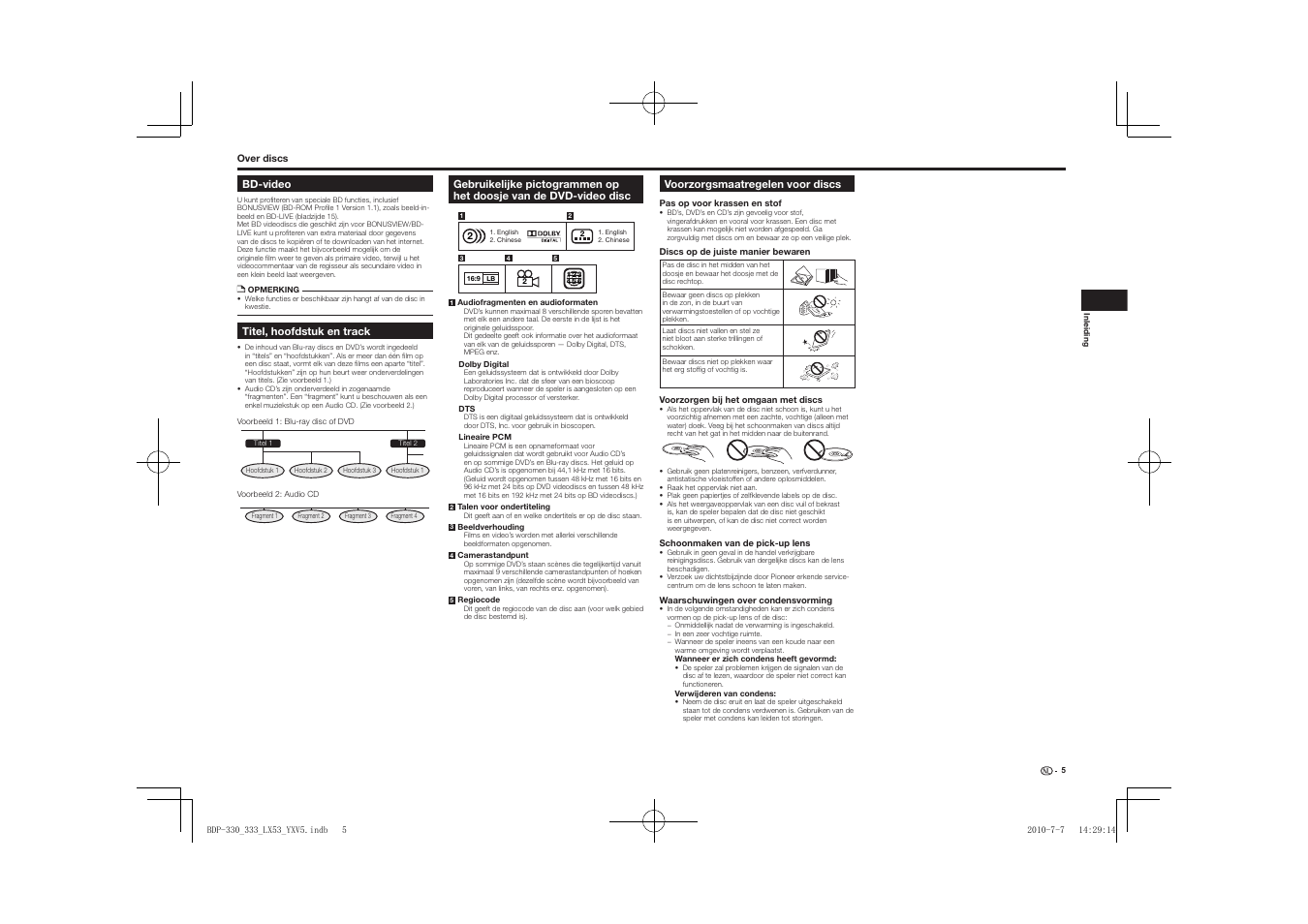 Dvd-video disc, Voorzorgsmaatregelen voor discs | Pioneer BDP-LX53 User Manual | Page 97 / 156