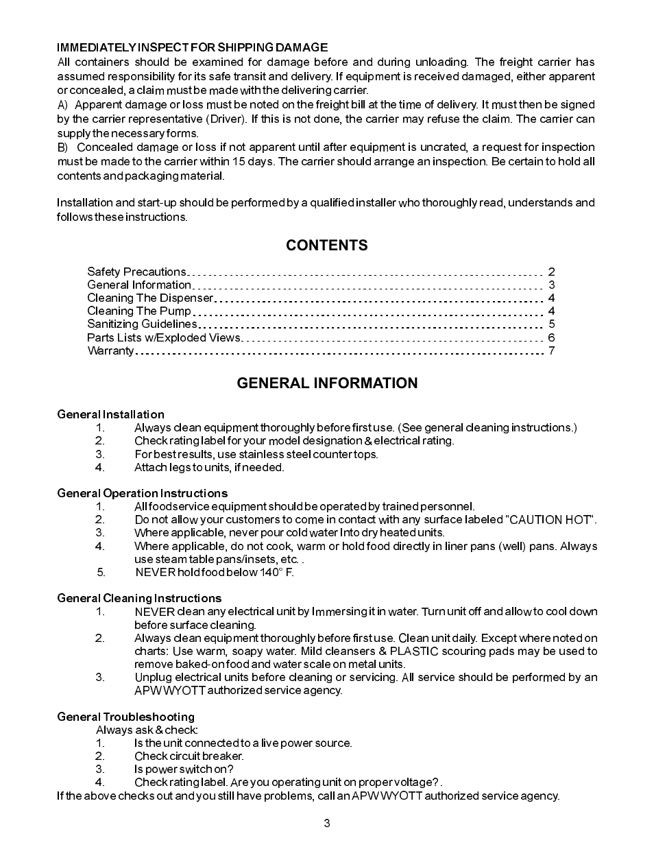 APW Wyott Heated Pump/Dispenser CCW MK VII - 120V User Manual | Page 3 / 8