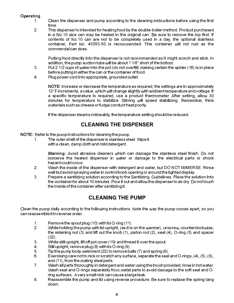 Cleaning the dispenser cleaning the pump | APW Wyott Heated Pump/Dispenser CCW MK VII - 120V User Manual | Page 4 / 8