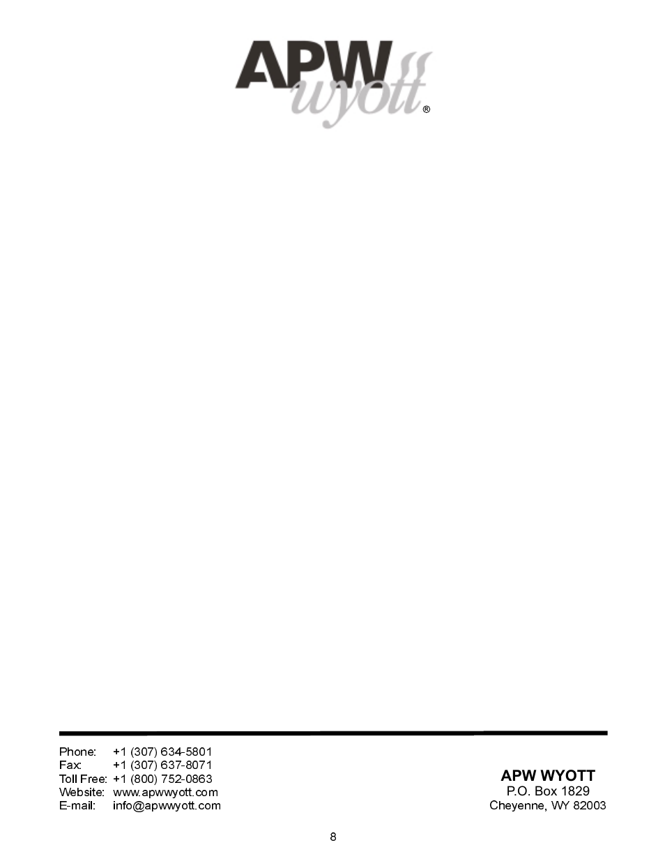 Apw wyott | APW Wyott Heated Pump/Dispenser CCW MK VII - 120V User Manual | Page 8 / 8