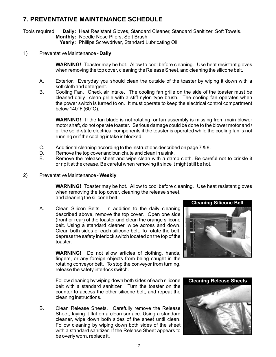 Preventative maintenance schedule | APW Wyott VCG User Manual | Page 12 / 20