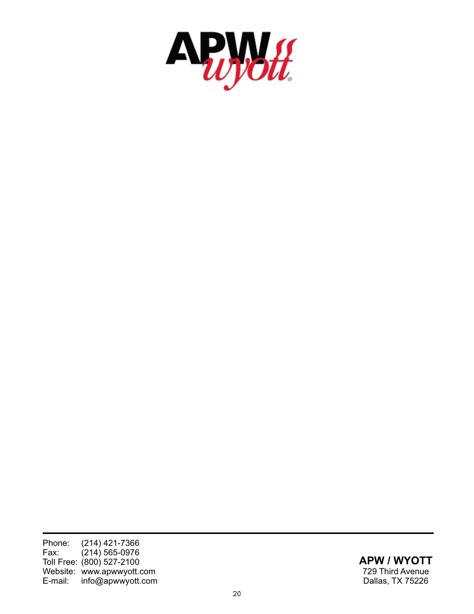 Apw / wyott | APW Wyott VCG User Manual | Page 20 / 20