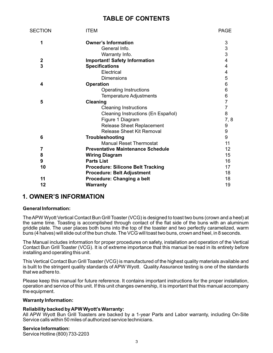 APW Wyott VCG User Manual | Page 3 / 20