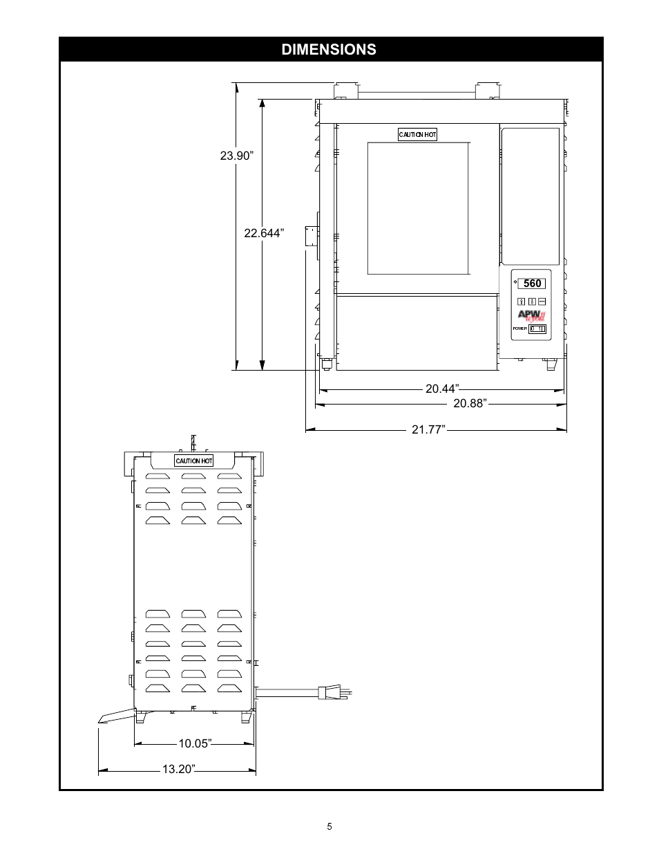 Dimensions | APW Wyott VCG User Manual | Page 5 / 20