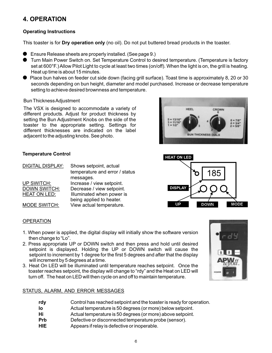 Operation | APW Wyott VCG User Manual | Page 6 / 20