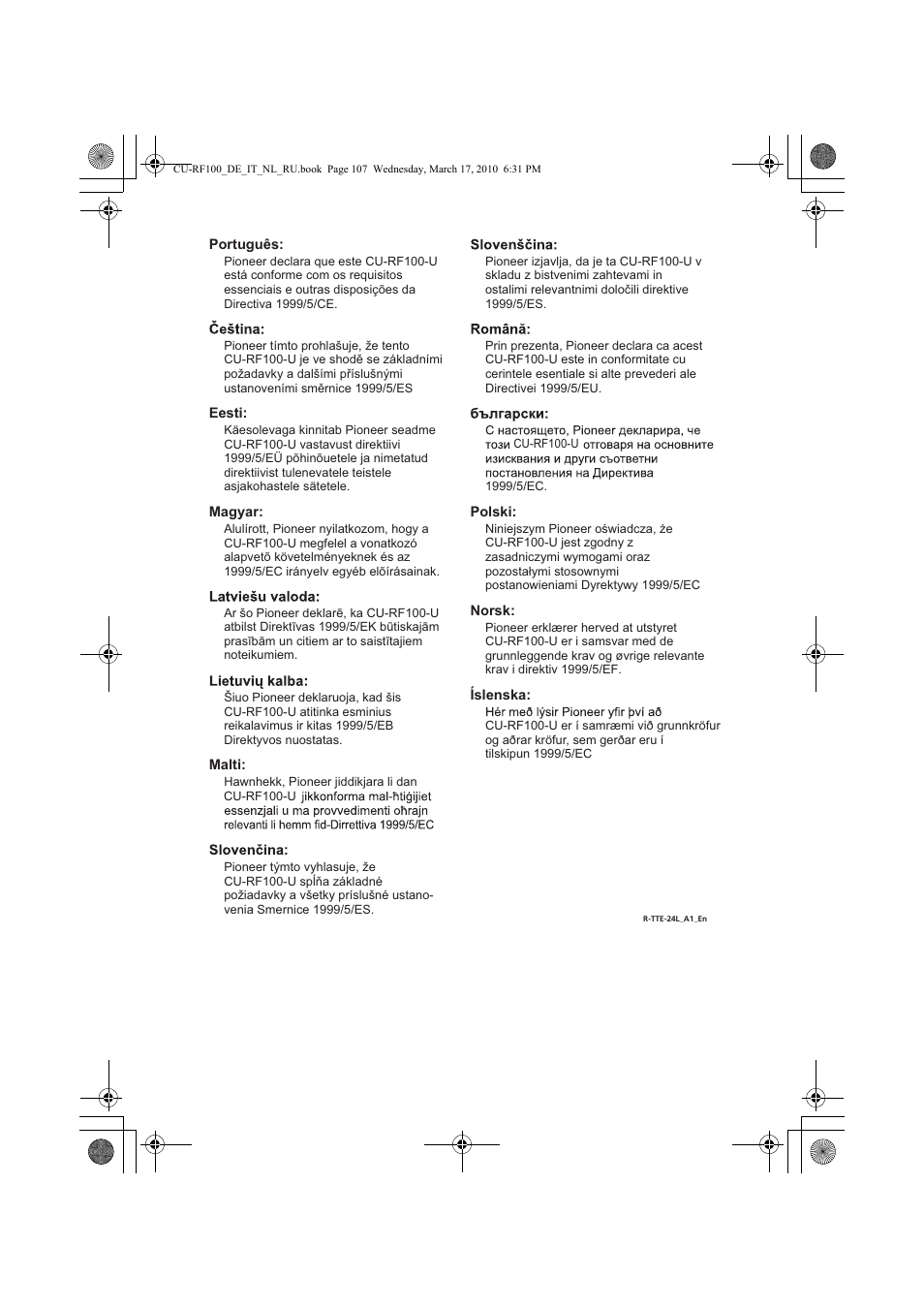 Pioneer CU-RF100-U User Manual | Page 107 / 108