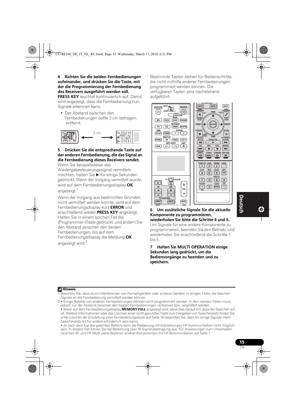 3 cm | Pioneer CU-RF100-U User Manual | Page 15 / 108