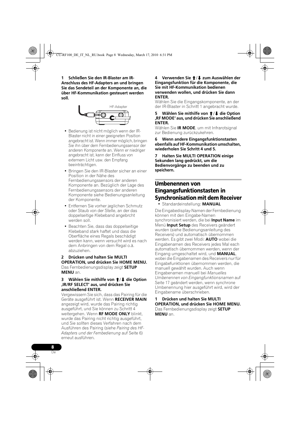 Pioneer CU-RF100-U User Manual | Page 8 / 108