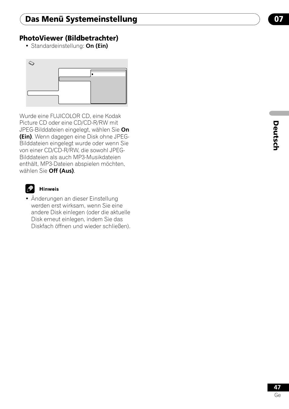 Photoviewer (bildbetrachter), Das menü systemeinstellung 07, Deutsch photoviewer (bildbetrachter) | Pioneer DV-550 User Manual | Page 105 / 116