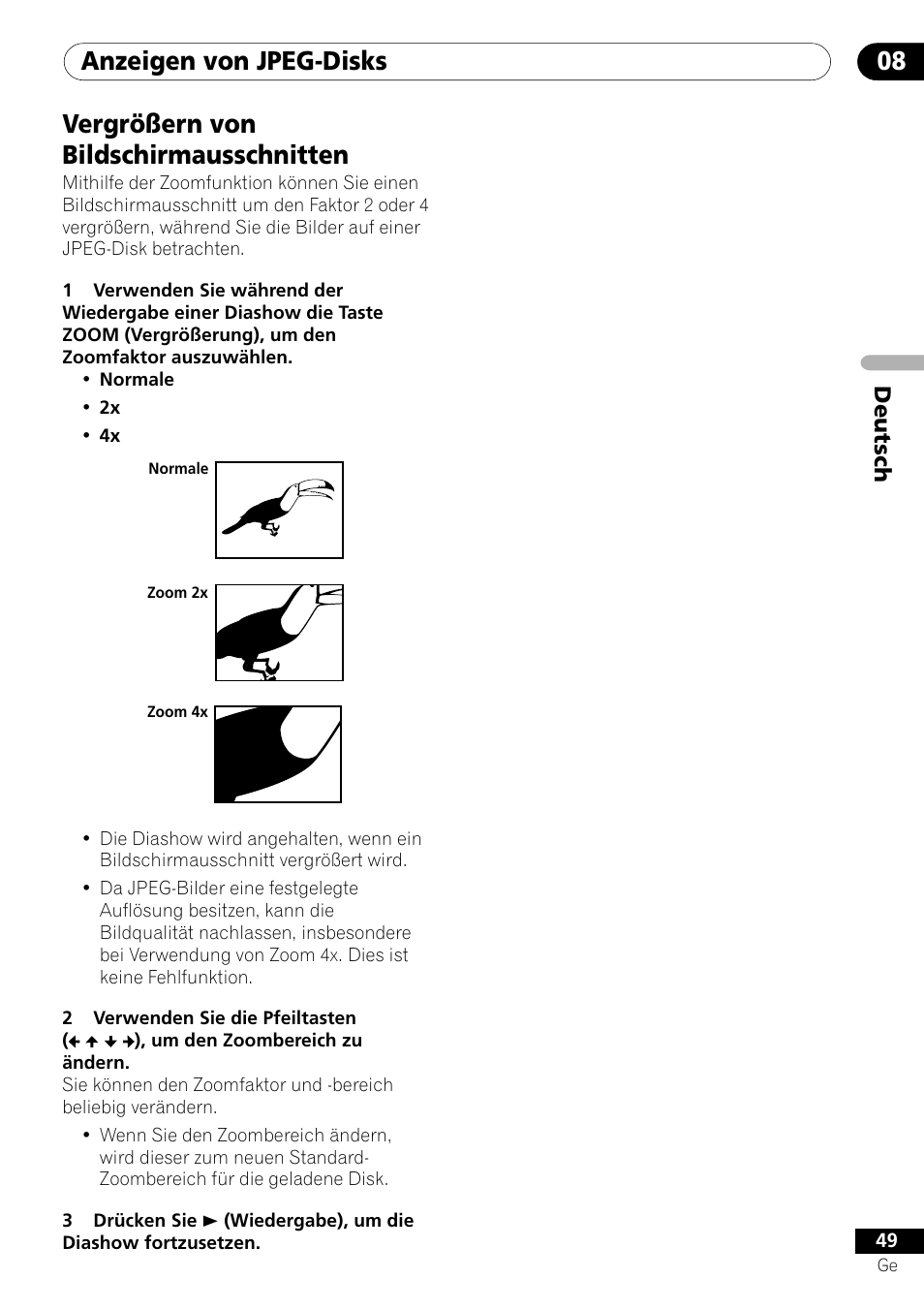 Vergrößern von bildschirmausschnitten, Anzeigen von jpeg-disks 08 | Pioneer DV-550 User Manual | Page 107 / 116