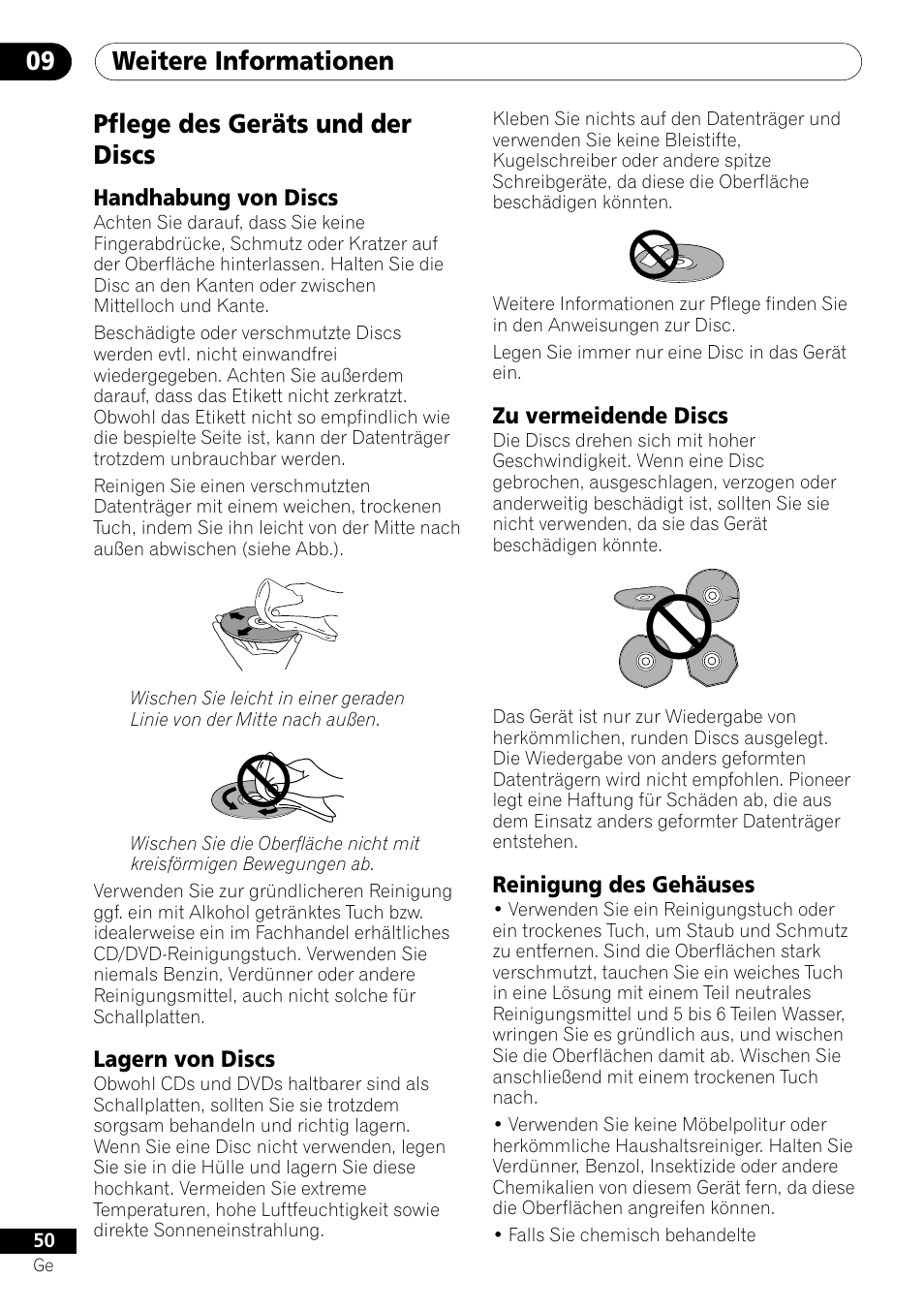 Pflege des geräts und der discs, Weitere informationen 09 | Pioneer DV-550 User Manual | Page 108 / 116