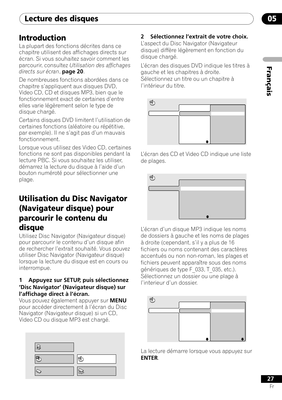 Lecture des disques 05, Introduction, Français | Pioneer DV-550 User Manual | Page 27 / 116
