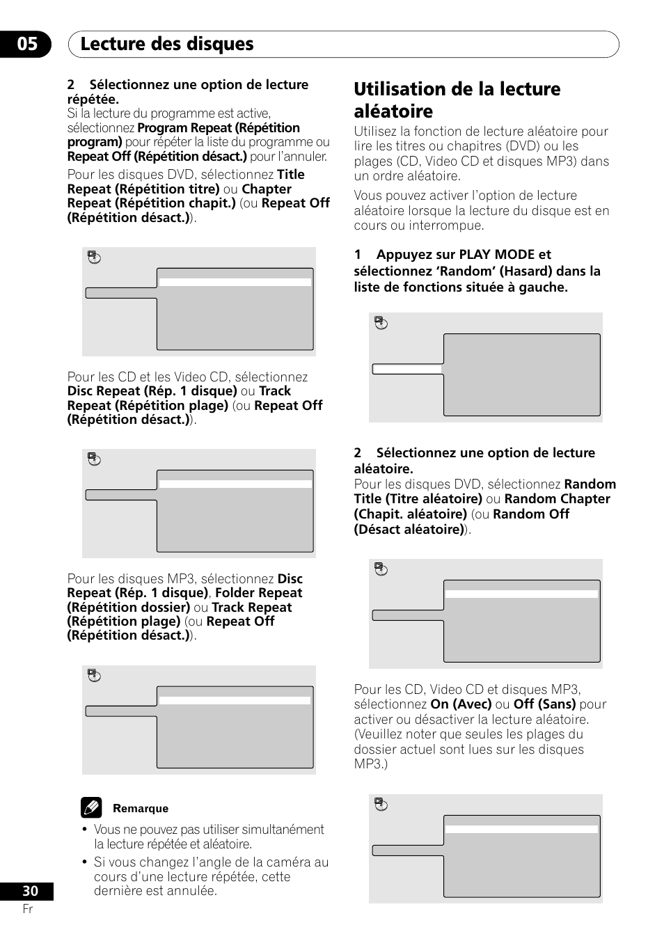 Utilisation de la lecture aléatoire, Lecture des disques 05 | Pioneer DV-550 User Manual | Page 30 / 116