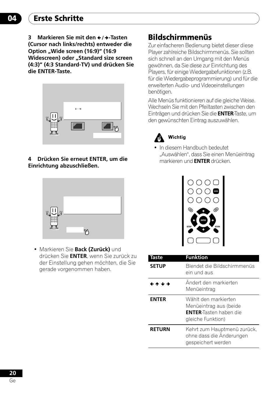 Bildschirmmenüs, Erste schritte 04, 3markieren sie mit den | Pioneer DV-550 User Manual | Page 78 / 116