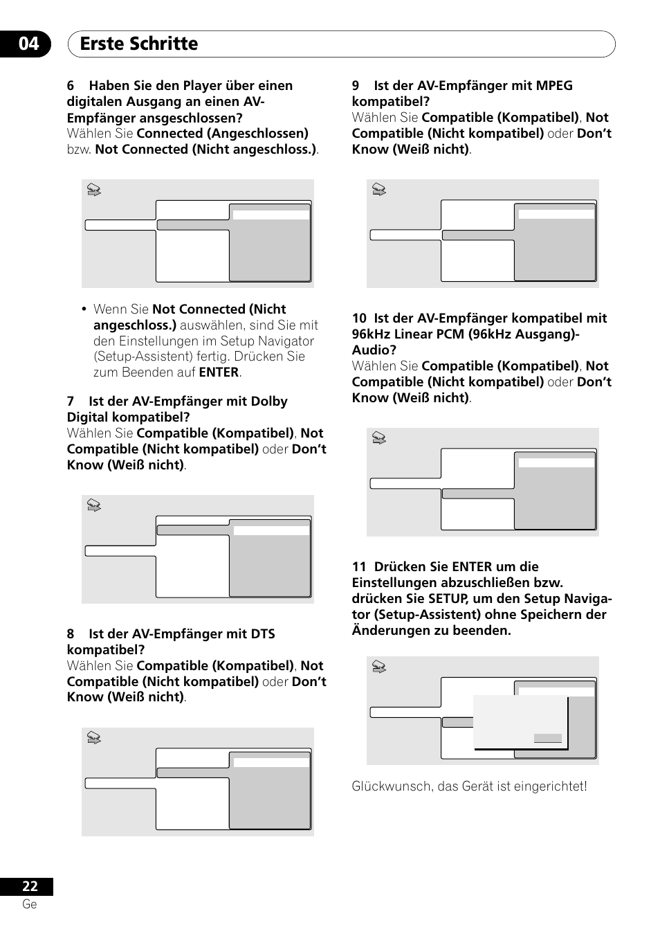 Erste schritte 04, Glückwunsch, das gerät ist eingerichtet | Pioneer DV-550 User Manual | Page 80 / 116