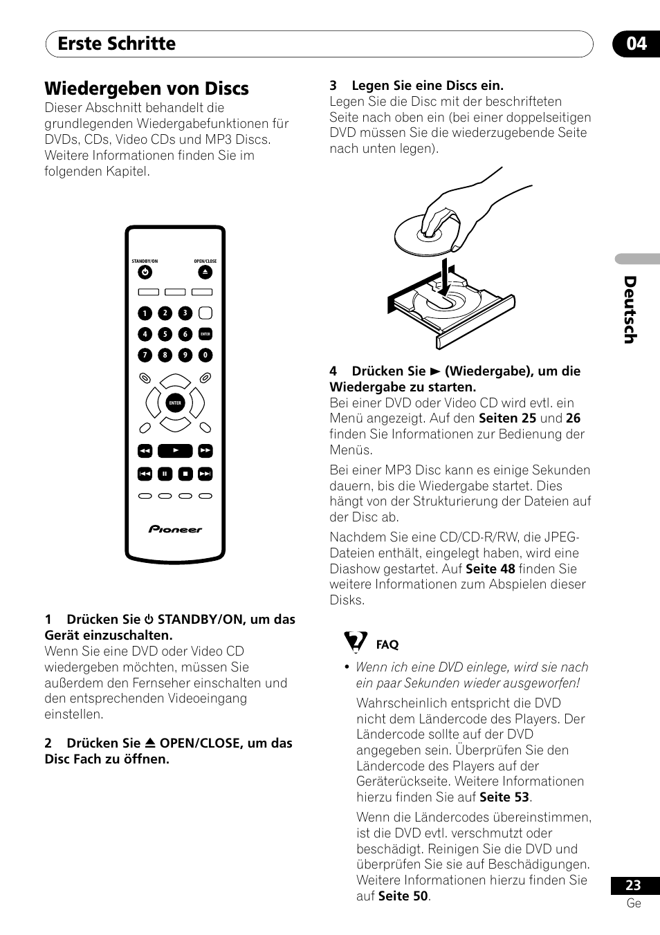 Wiedergeben von discs, Erste schritte 04, Deutsch | Pioneer DV-550 User Manual | Page 81 / 116