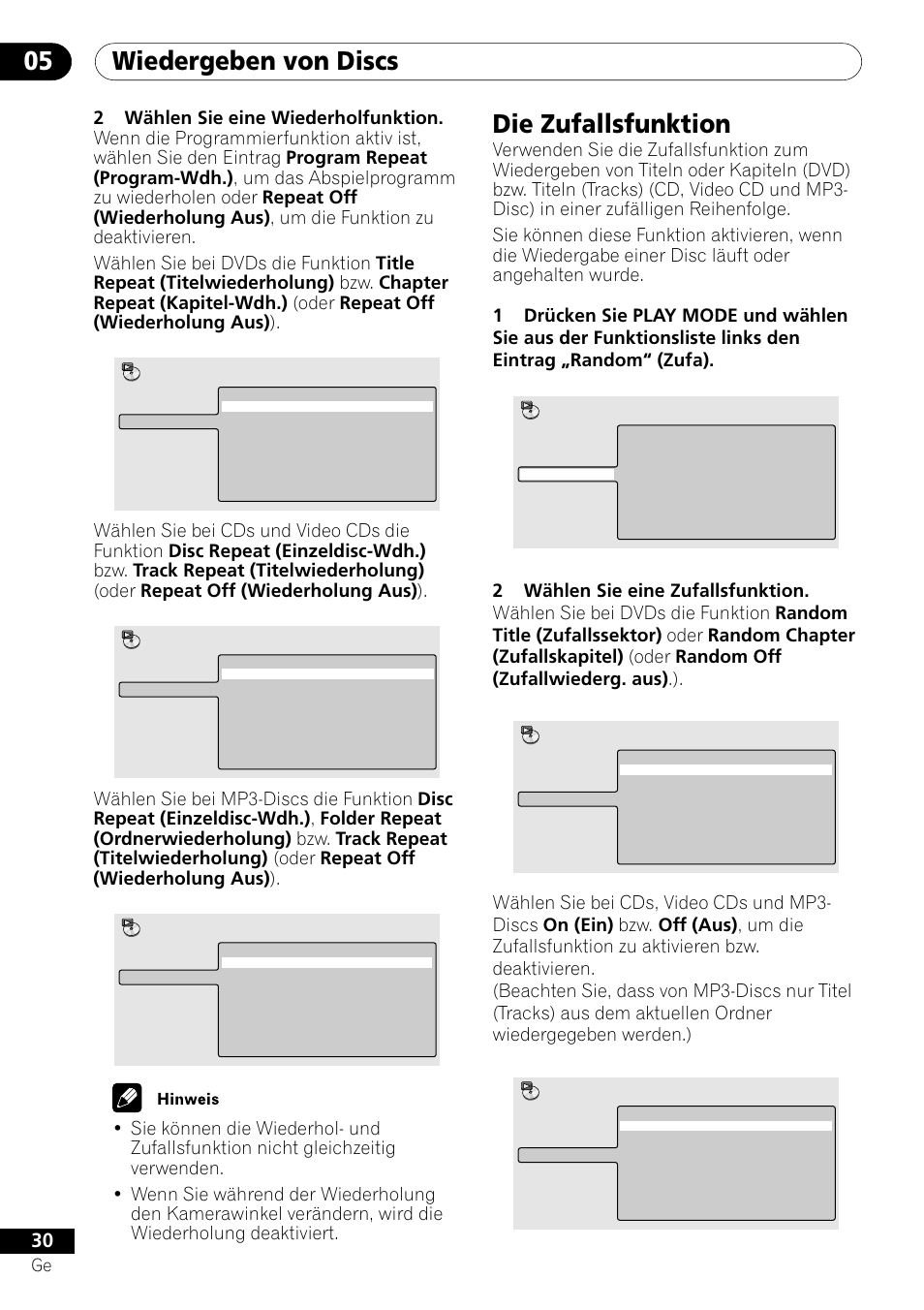 Die zufallsfunktion, Wiedergeben von discs 05 | Pioneer DV-550 User Manual | Page 88 / 116