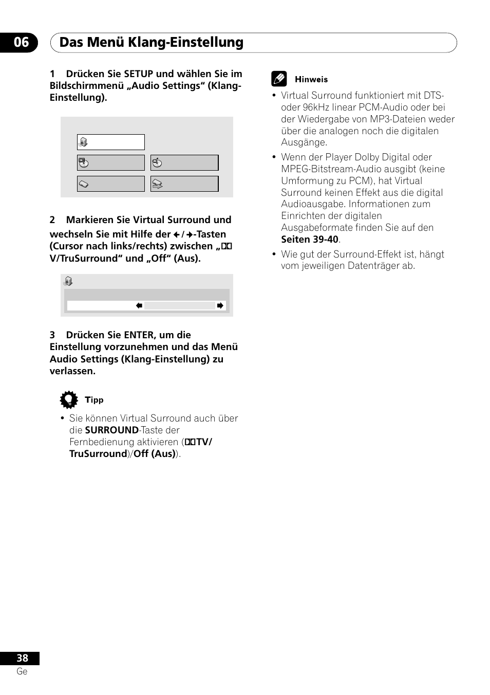 Das menü klang-einstellung 06 | Pioneer DV-550 User Manual | Page 96 / 116