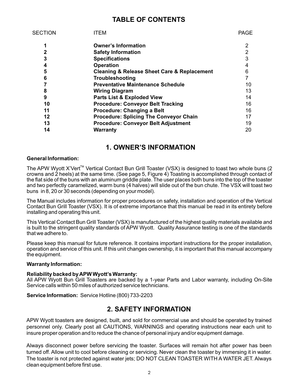 APW Wyott VSX User Manual | Page 2 / 20