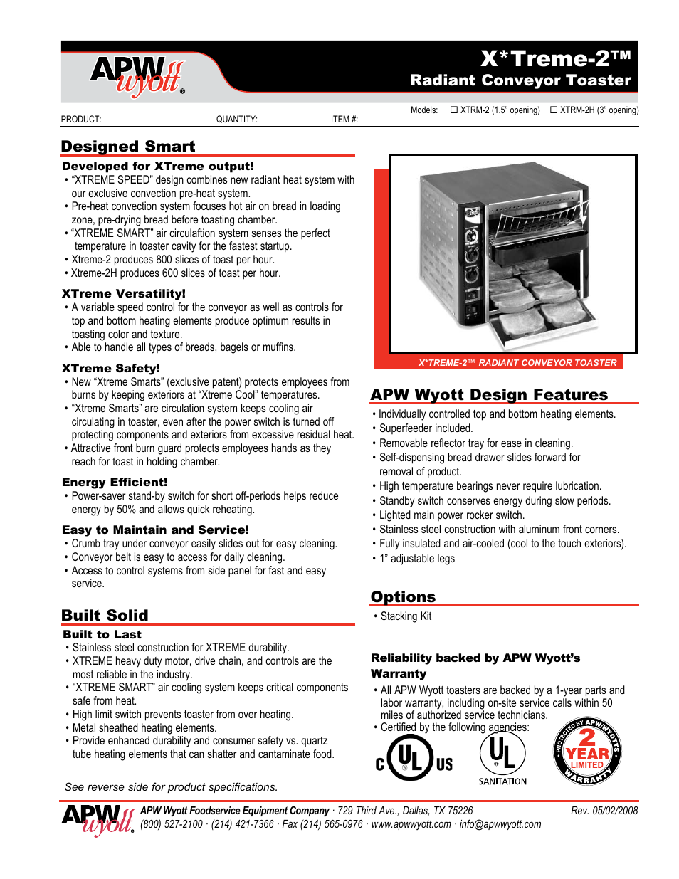 APW Wyott X*Treme-2 User Manual | 2 pages