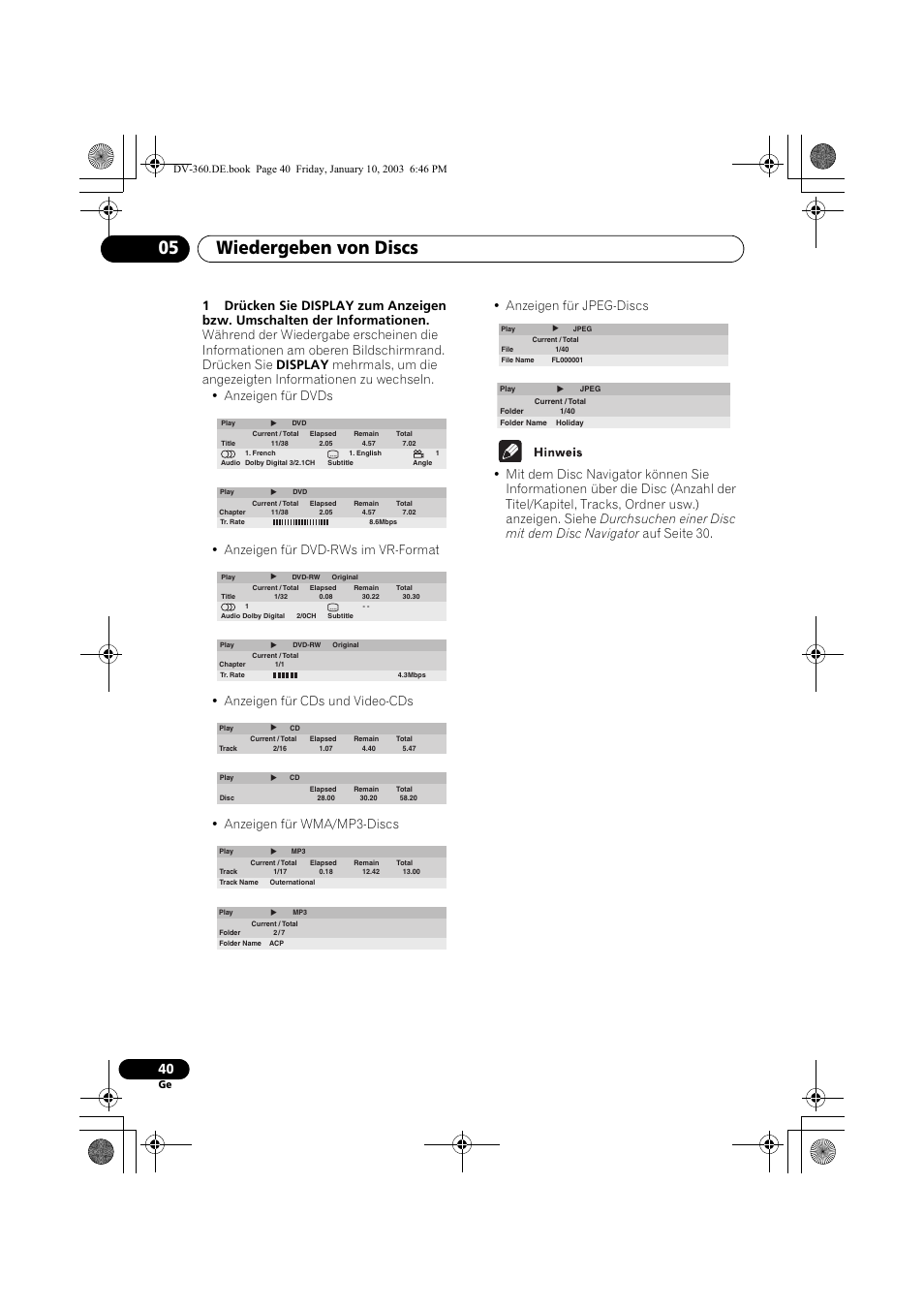 Wiedergeben von discs 05 | Pioneer DV-2650-S User Manual | Page 104 / 128