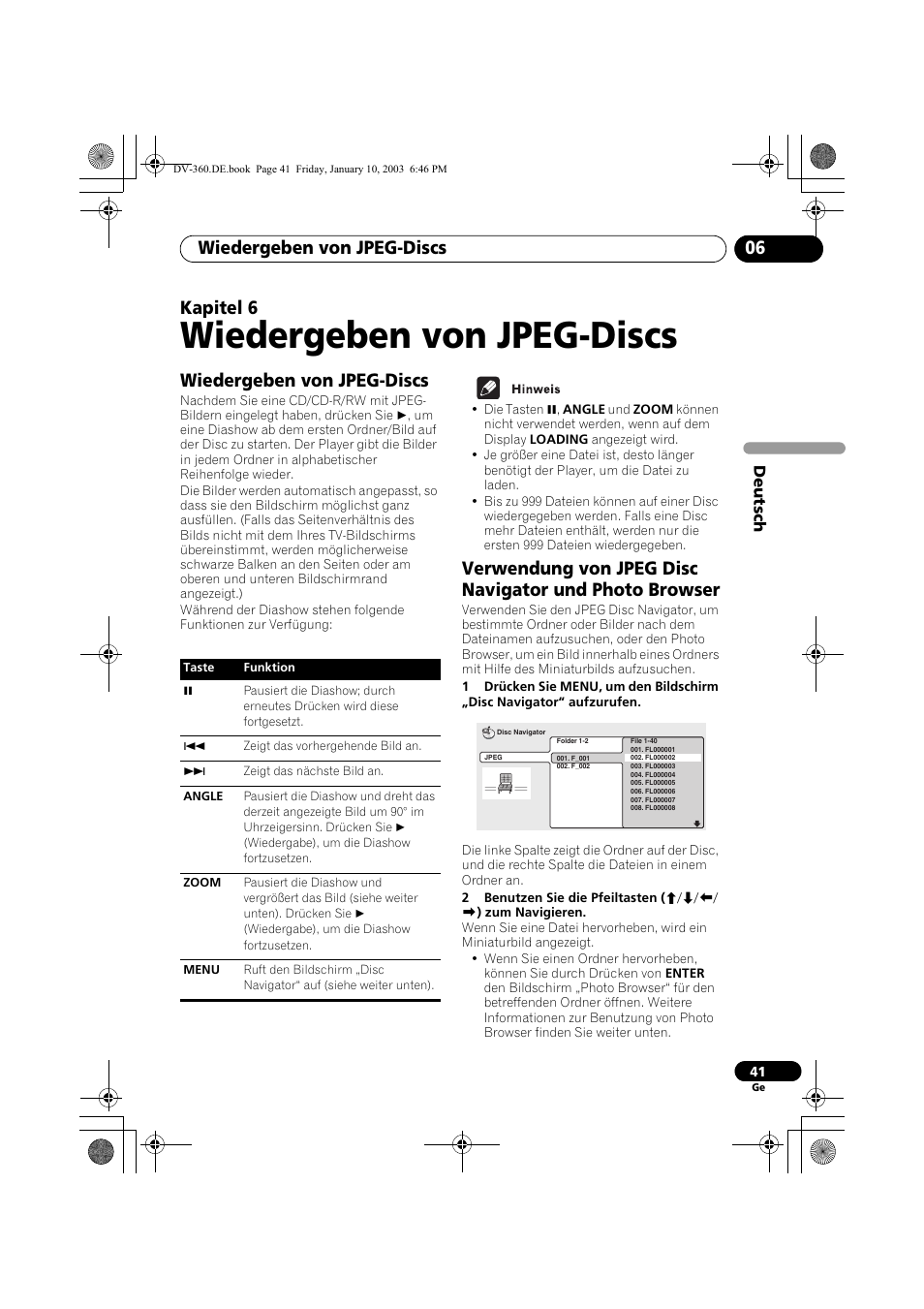 Wiedergeben von jpeg-discs, Wiedergeben von jpeg-discs 06, Kapitel 6 | Pioneer DV-2650-S User Manual | Page 105 / 128