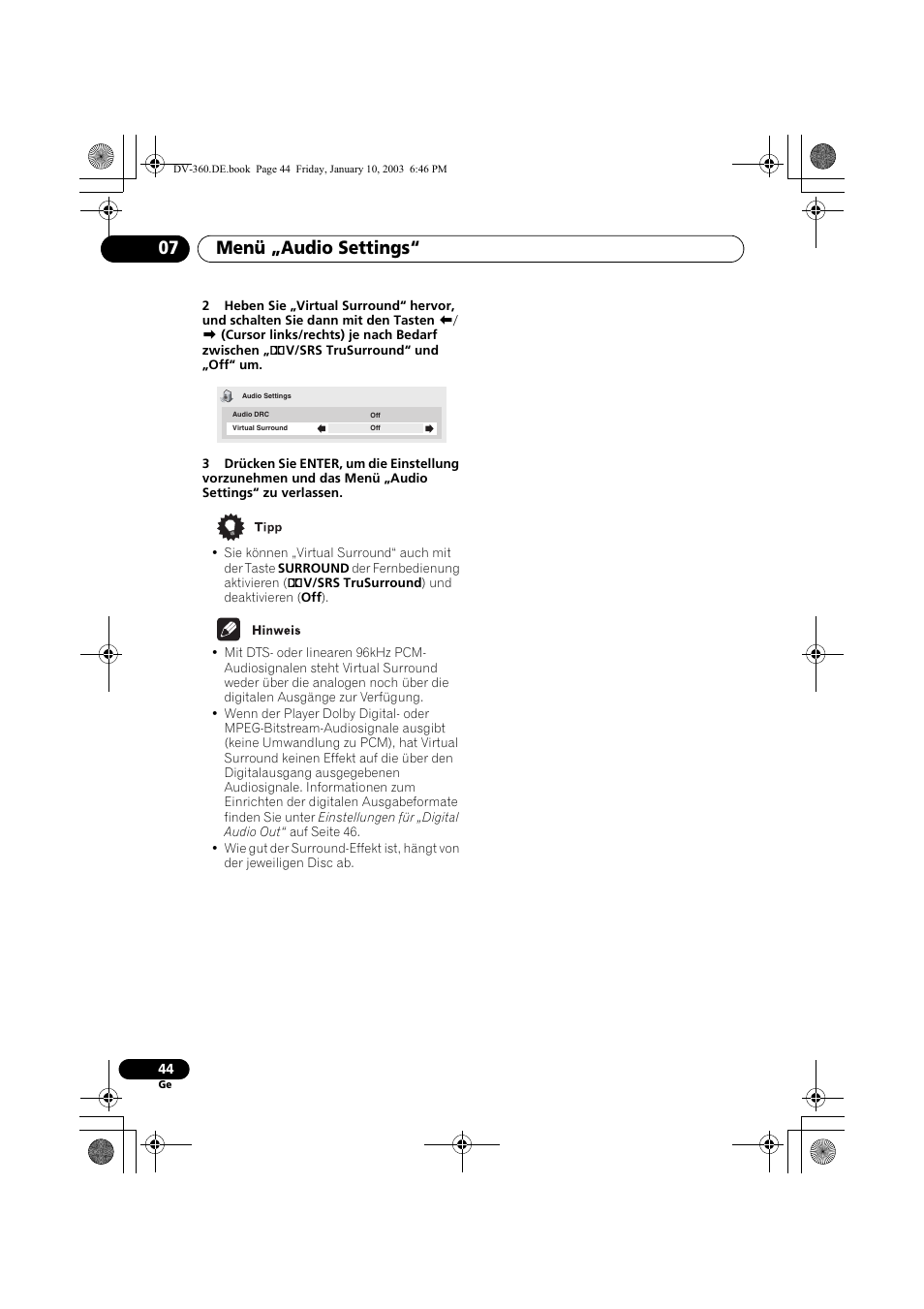 Menü „audio settings“ 07 | Pioneer DV-2650-S User Manual | Page 108 / 128