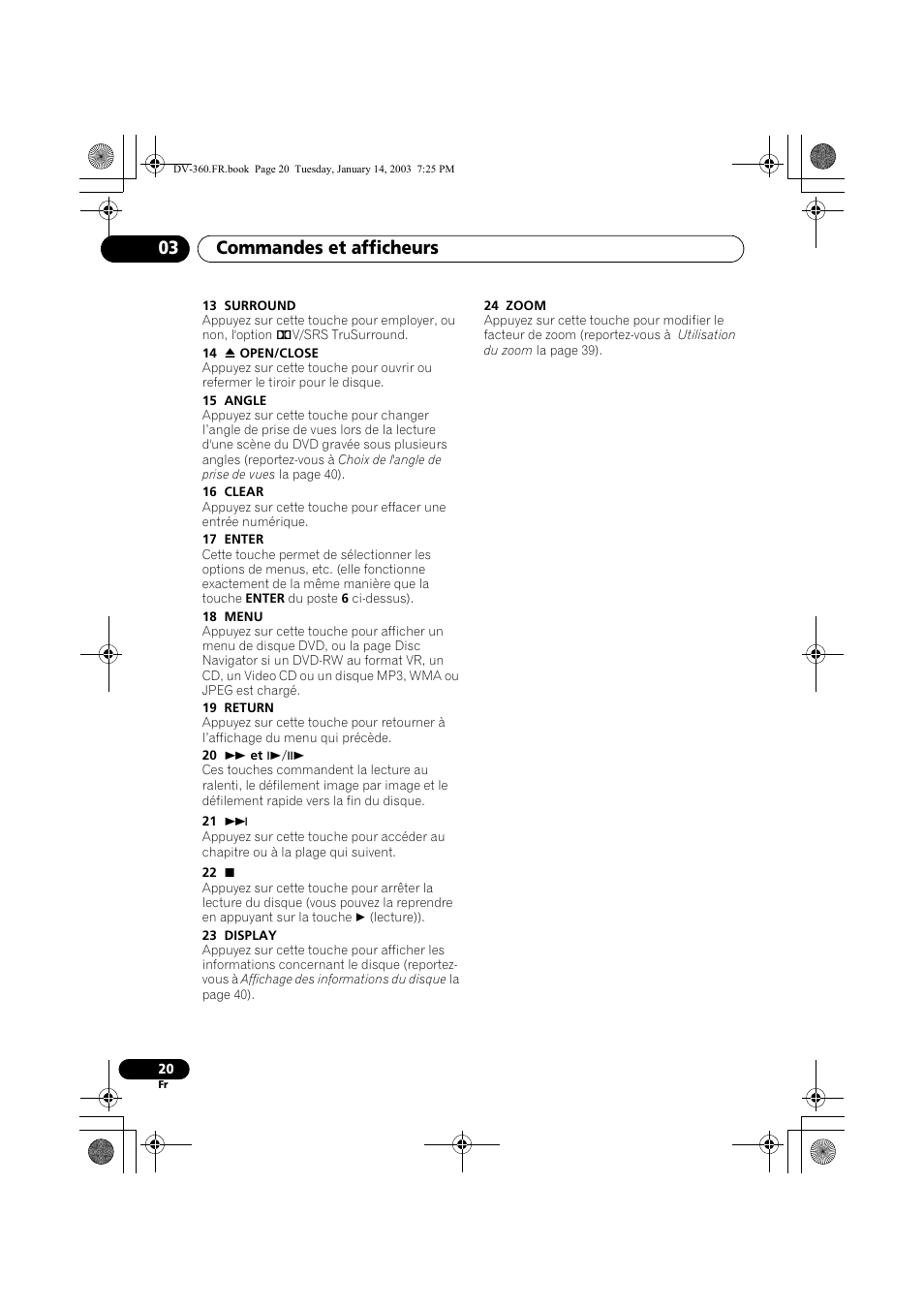 Commandes et afficheurs 03 | Pioneer DV-2650-S User Manual | Page 20 / 128