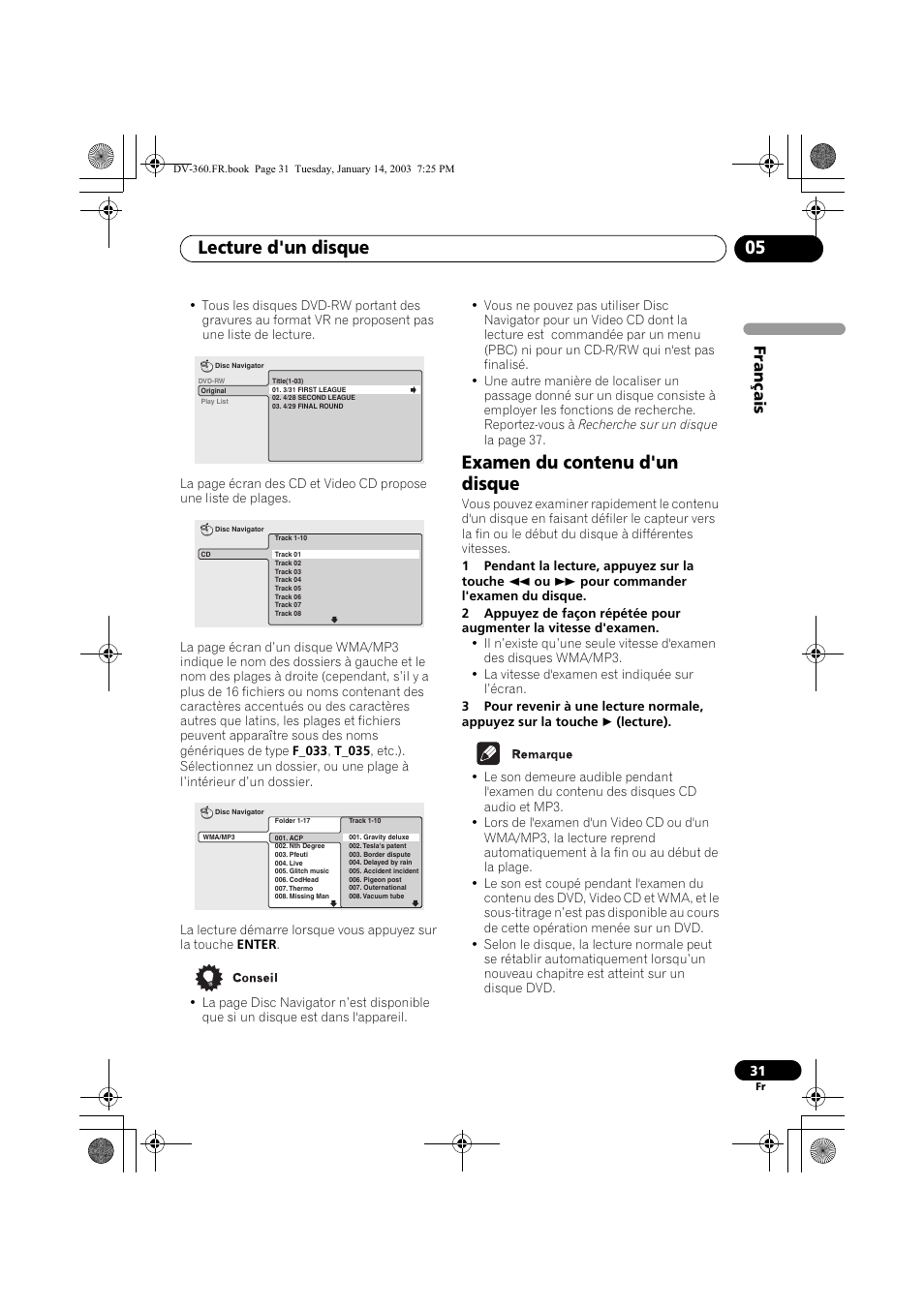 Examen du contenu d'un disque, Lecture d'un disque 05, Français | Pioneer DV-2650-S User Manual | Page 31 / 128