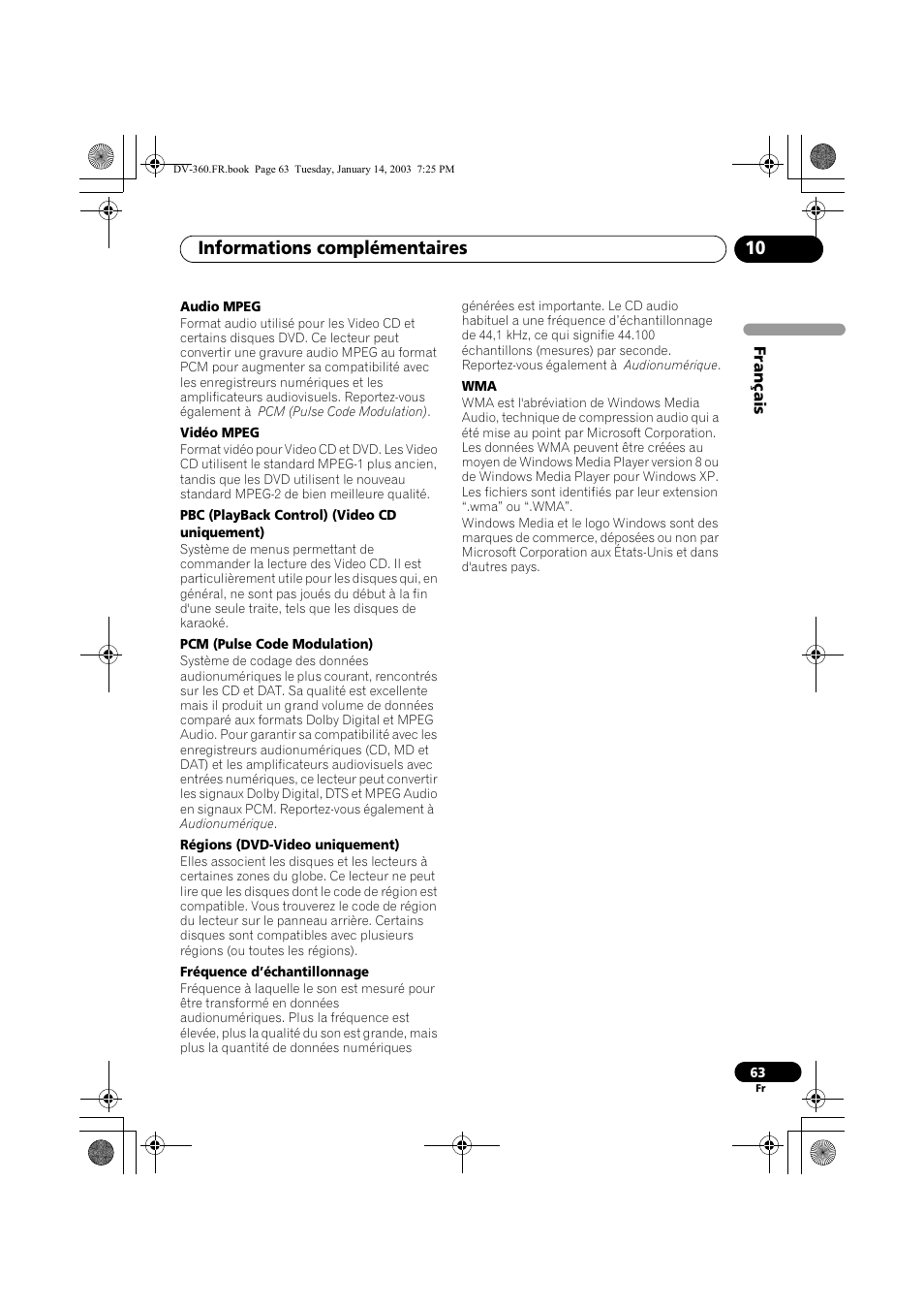 Informations complémentaires 10 | Pioneer DV-2650-S User Manual | Page 63 / 128