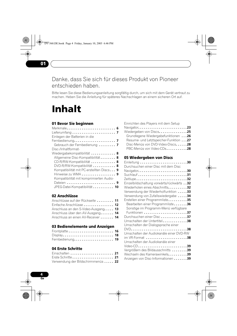 Inhalt | Pioneer DV-2650-S User Manual | Page 68 / 128