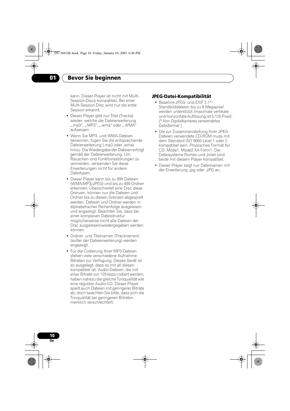 Jpeg-datei-kompatibilität, Bevor sie beginnen 01 | Pioneer DV-2650-S User Manual | Page 74 / 128