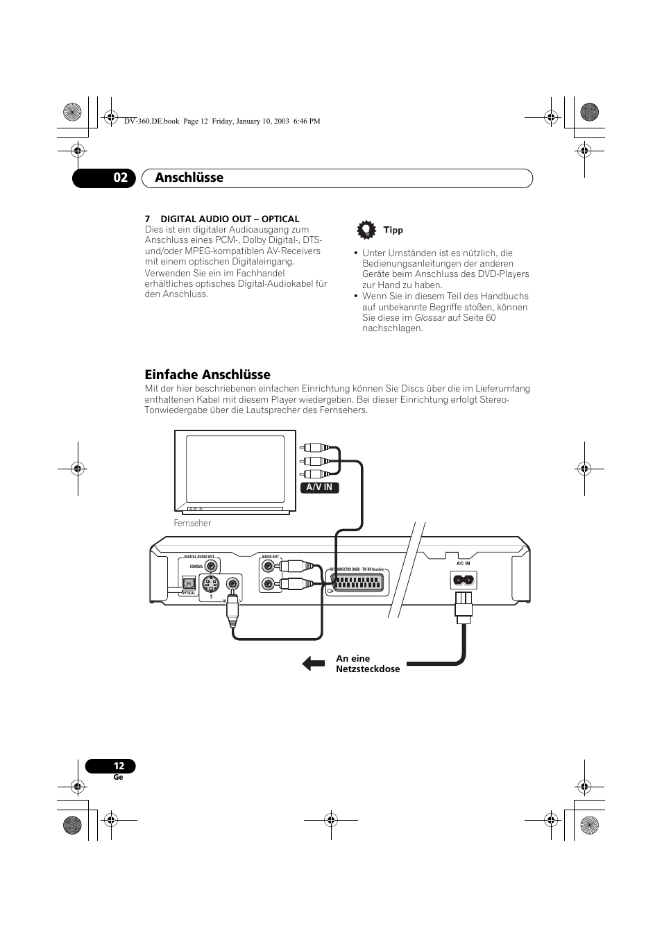 Einfache anschlüsse, Anschlüsse 02 | Pioneer DV-2650-S User Manual | Page 76 / 128