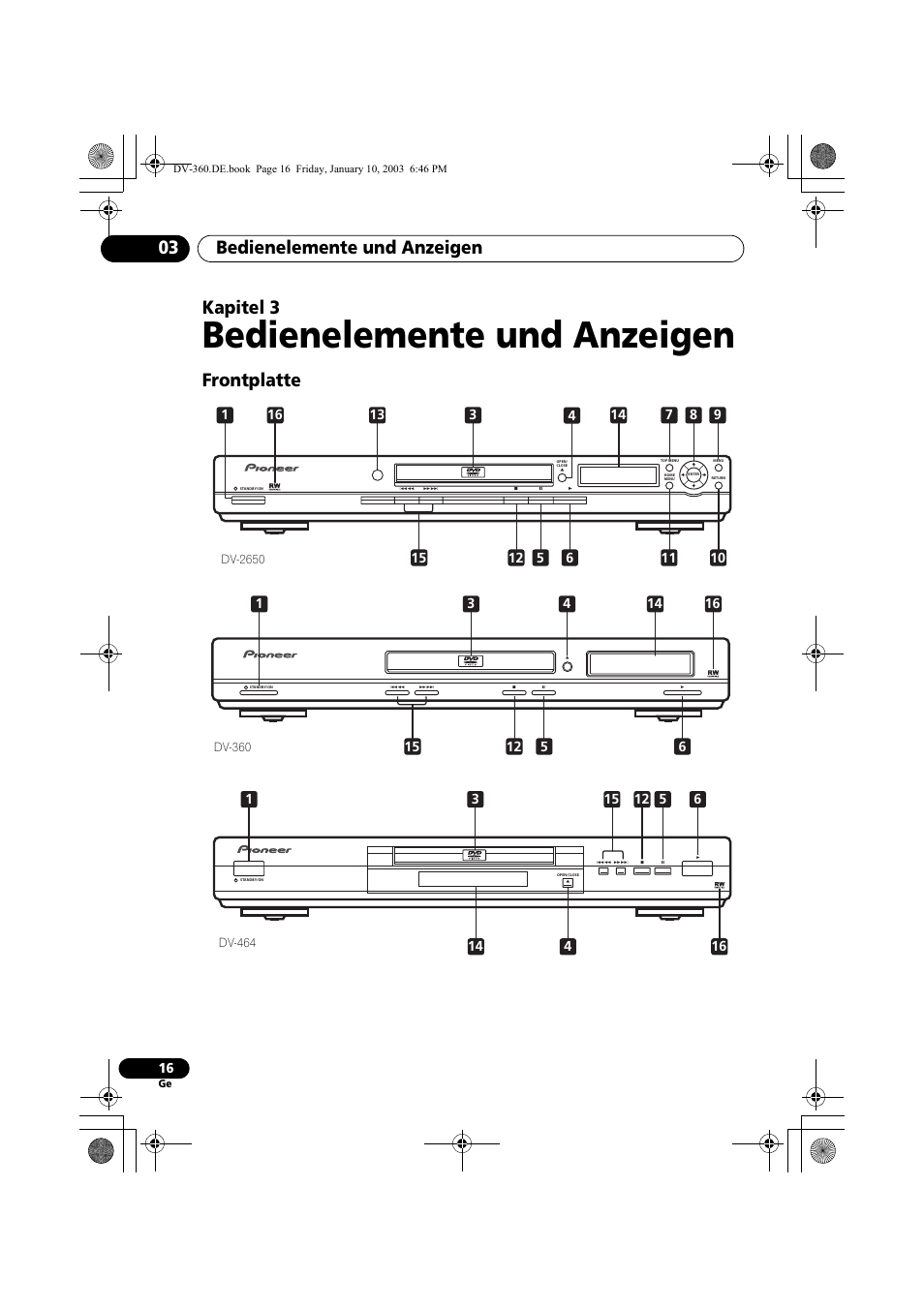 Frontplatte, Bedienelemente und anzeigen, Bedienelemente und anzeigen 03 | Kapitel 3 | Pioneer DV-2650-S User Manual | Page 80 / 128