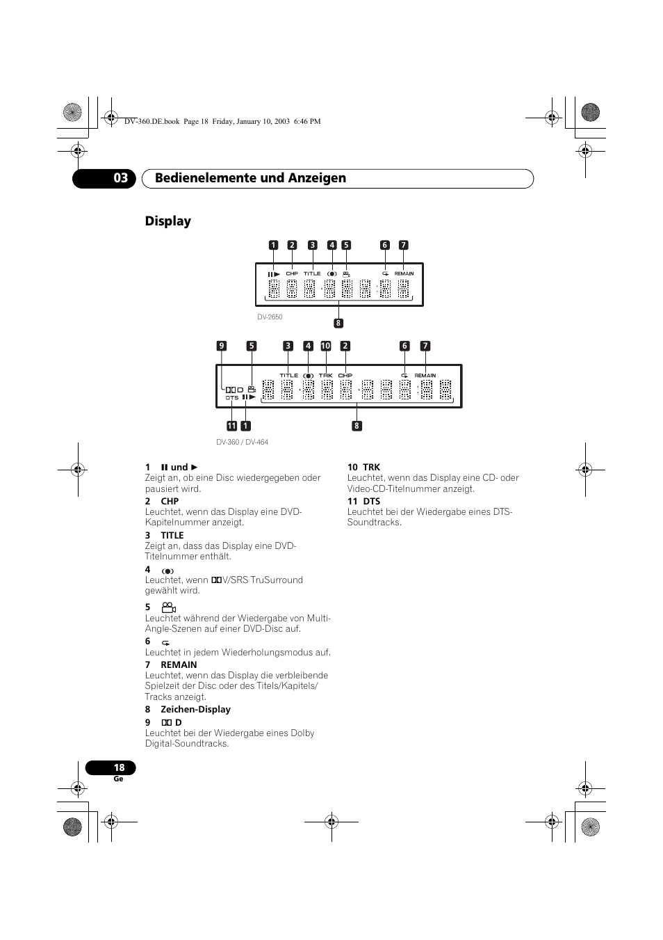 Display, Bedienelemente und anzeigen 03 | Pioneer DV-2650-S User Manual | Page 82 / 128