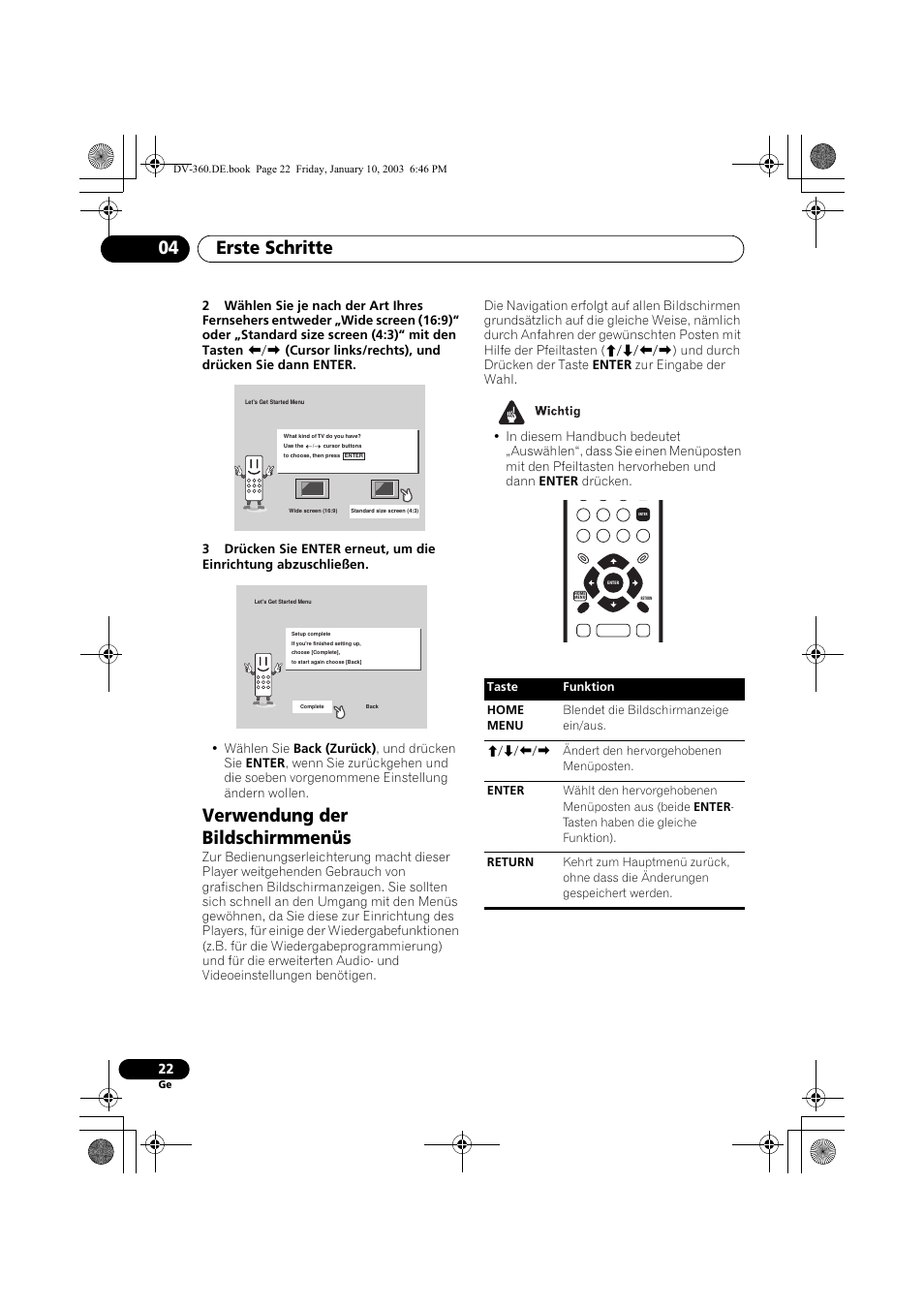 Verwendung der bildschirmmenüs, Erste schritte 04 | Pioneer DV-2650-S User Manual | Page 86 / 128