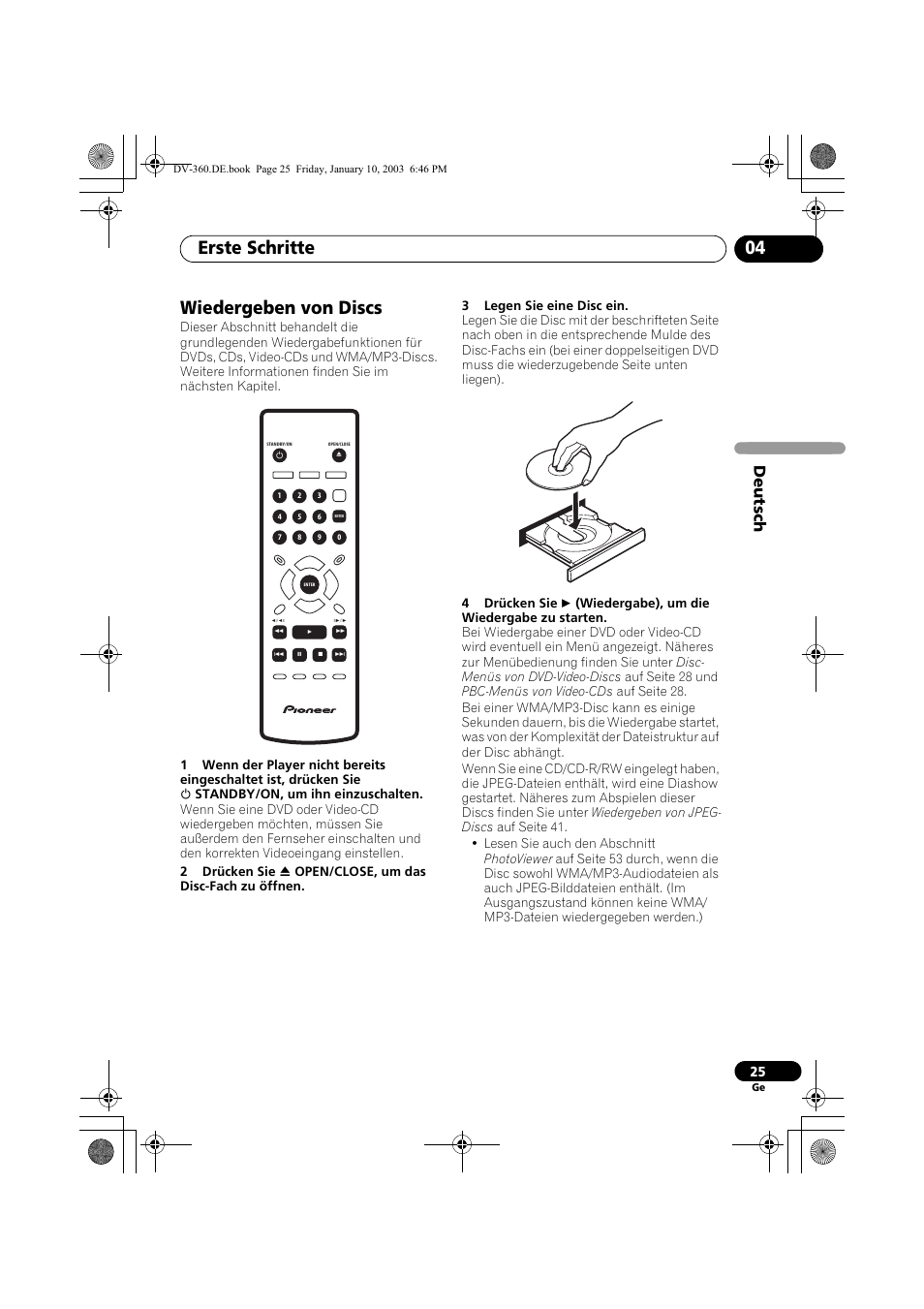 Wiedergeben von discs, Erste schritte 04, Deutsch | Pioneer DV-2650-S User Manual | Page 89 / 128