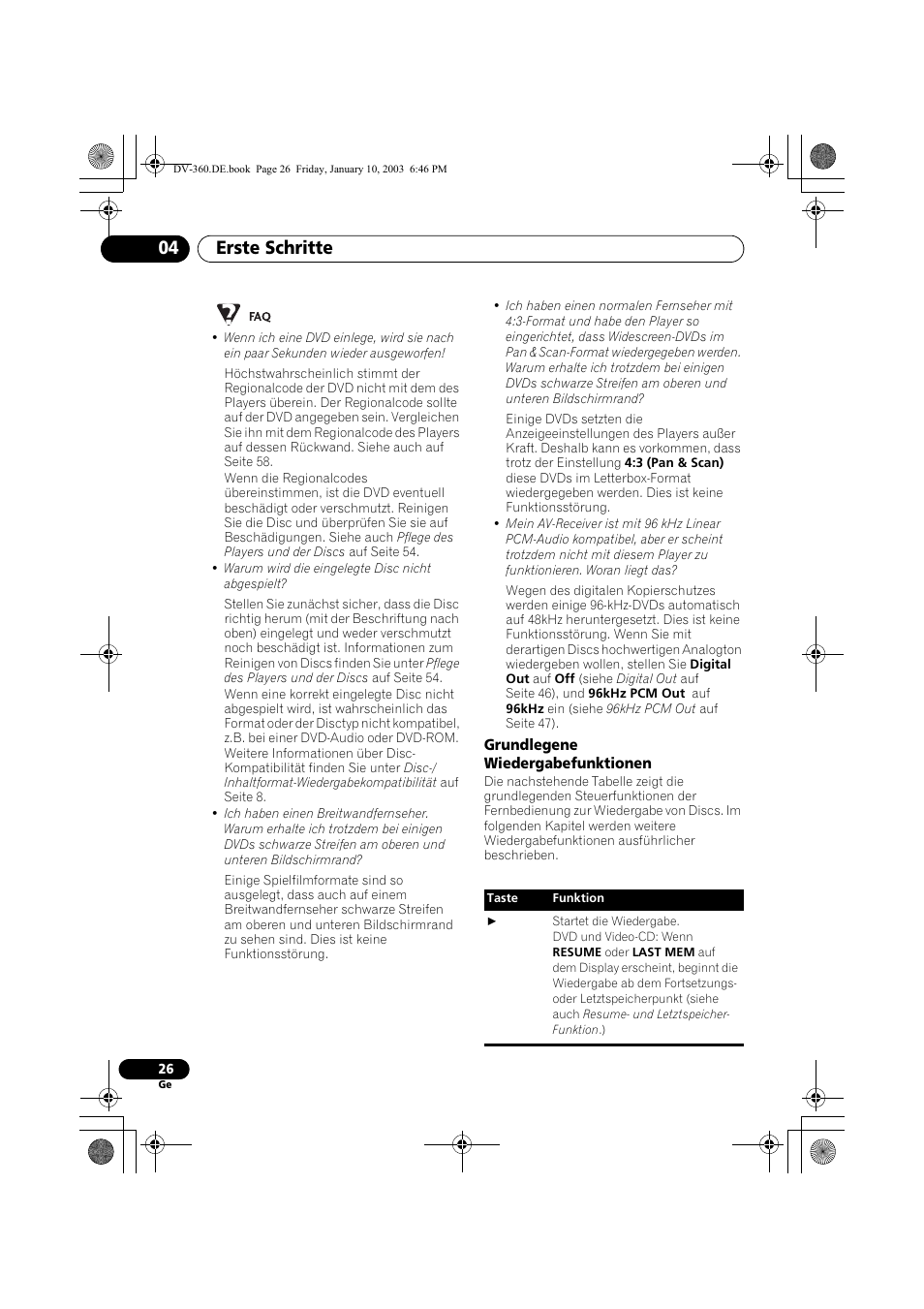 Grundlegene wiedergabefunktionen, Erste schritte 04 | Pioneer DV-2650-S User Manual | Page 90 / 128